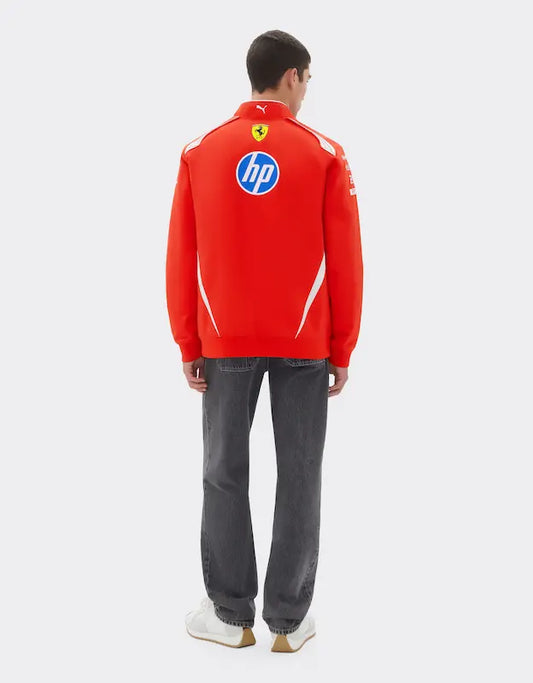 Scuderia Ferrari HP 2026 Puma bomber jacket back design showing team branding and authentic logos