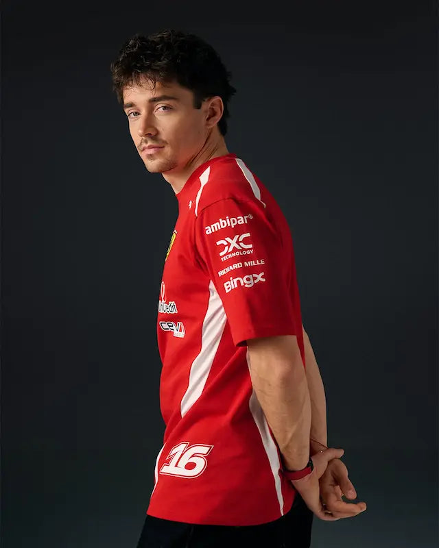 Close-up of 2026 replica t-shirt sleeve with CL16 logo and sponsor integration