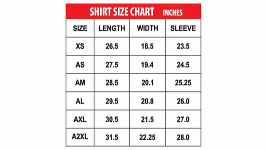 TGR Haas F1 2026 compression shirt size chart with measurements guide