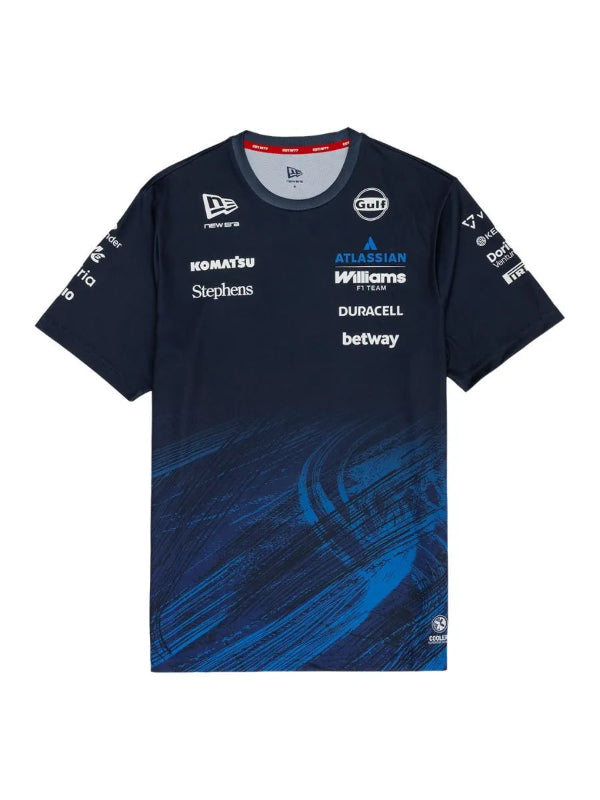 Atlassian Williams F1 2026 mens team tech tee replica navy front view with official logos