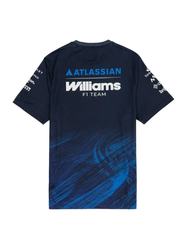Williams F1 2026 navy tech tee back design showing sublimation printing and team branding