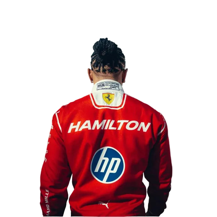 2026 Lewis Hamilton Ferrari HP F1 Race Suit Replica Back View