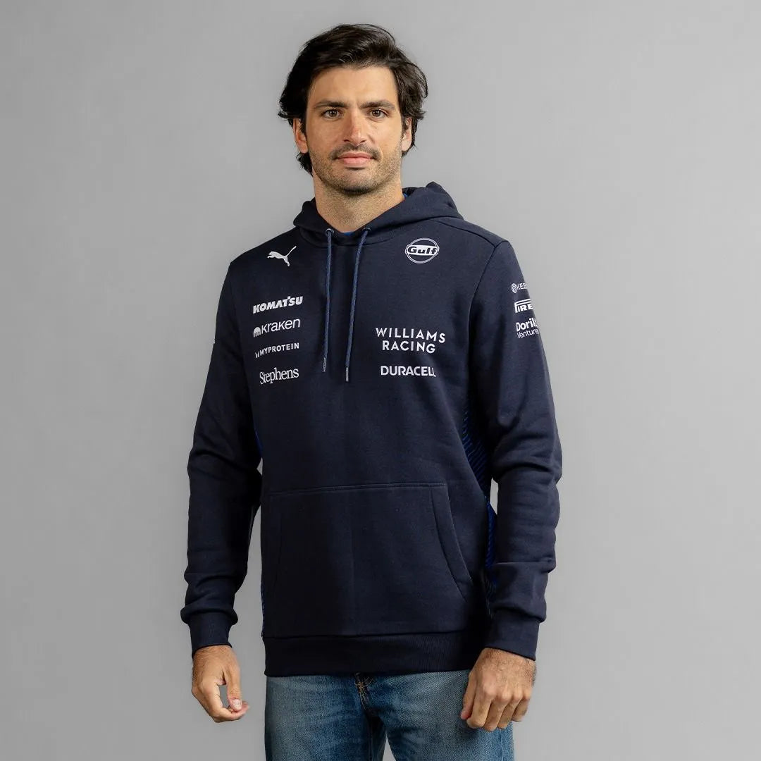 Atlassian Williams Racing 2025 official team hoodie in classic blue with team logos