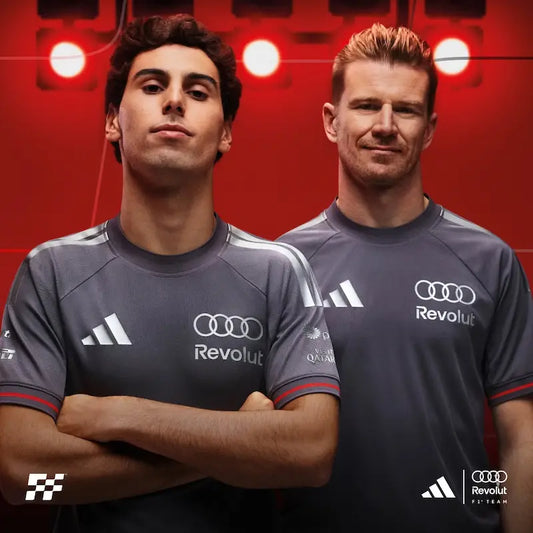 Audi F1 2026 t-shirt fabric detail and team logo close-up premium cotton polyester