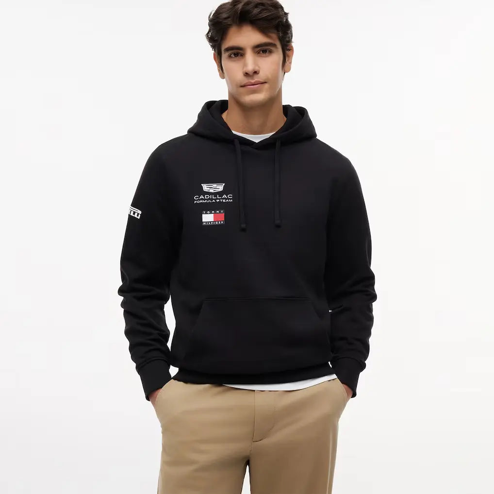 Cadillac Formula 1 Team 2026 Unisex Crew Hoodie Side View - Black Replica Sublimation Print