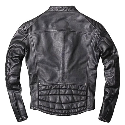 Cafe Racer Men's Black Leather Motorcycle Jacket - Genuine Soft Sheepskin Biker Style - Free Shipping