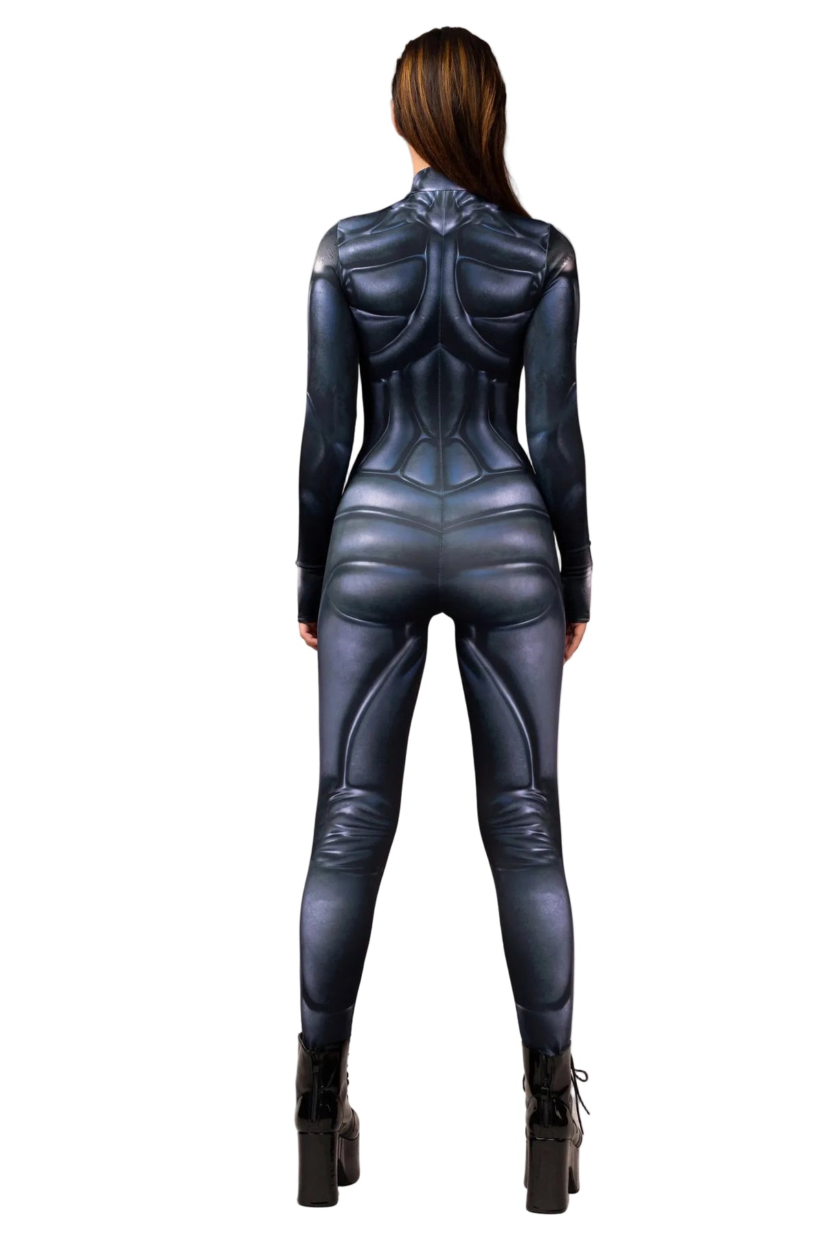 Back view showing athletic contour fit on Women's Colossus armour jumpsuit