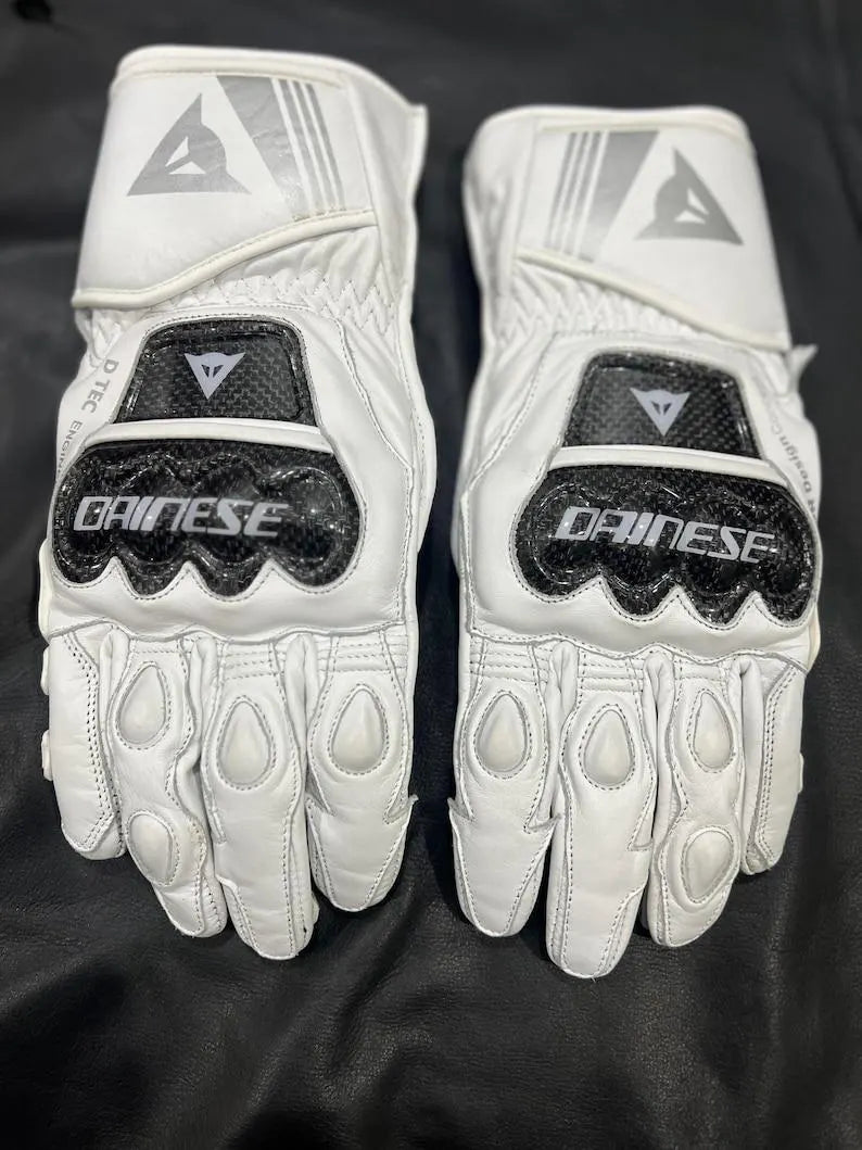 Dainese White Leather Motorcycle Racing Gloves CE Certified Cowhide