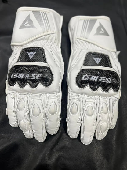 Dainese White Leather Motorcycle Racing Gloves CE Certified Cowhide