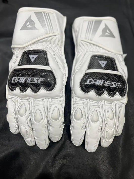 Dainese White Leather Motorcycle Racing Gloves CE Certified Cowhide