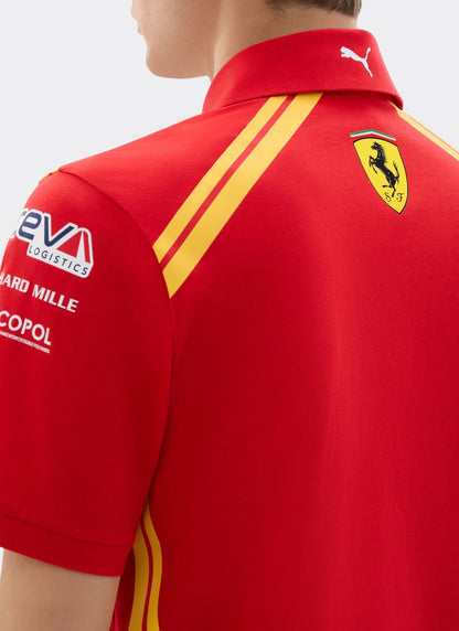 Ferrari Hypercar 2026 Polo Shirt Side View - Rosso Corsa Red Replica Sublimation Print