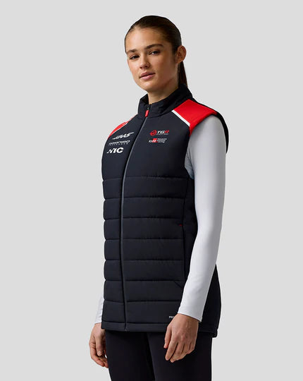 Side profile view of Haas F1 Team lightweight racing bodywarmer vest showcasing the fit.