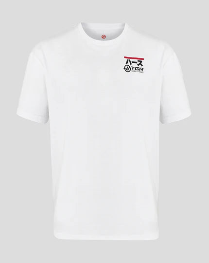 aas Japan GP Unisex Graphic T-Shirt – White with Bold Red Accents and Racing Car Graphic