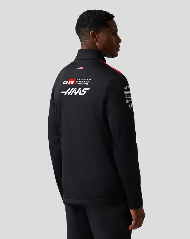 Haas F1 2026 Unisex Soft-Shell Jacket Back - Black Replica with Sublimation Print