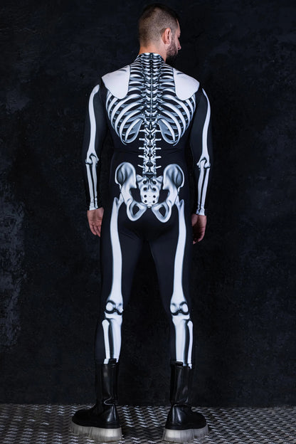 Back view showing athletic fit and full coverage on Men's skeleton costume