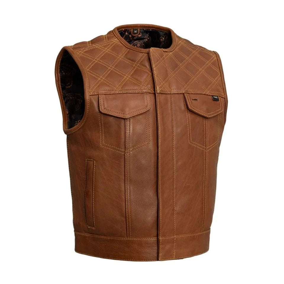 Brown leather vest on a white background
