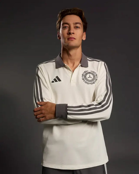 Mercedes AMG Petronas Silver Arrows Icon polo off white 2026 front view with team branding