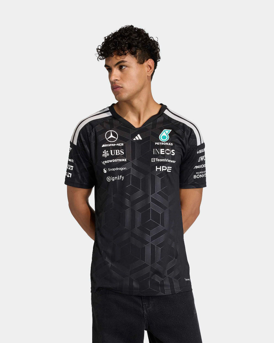 Mercedes AMG Petronas Adidas F1 Team 2026 Driver T-Shirt Replica - Black Silver Teal Front View