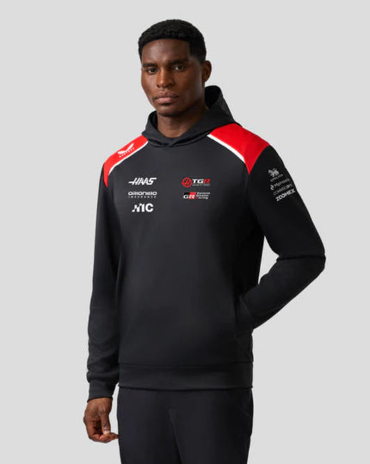 TGR Haas F1 Team Unisex Pullover Hoodie Replica 2026 - White Red Black Front View