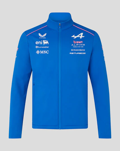 BWT Alpine F1 Team Unisex Soft Shell Jacket Replica 2026 - Blue Wild Orchid Pink White Front View