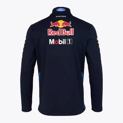Back of 2026 Red Bull Racing jacket showing Ford Racing branding and adjustable hood