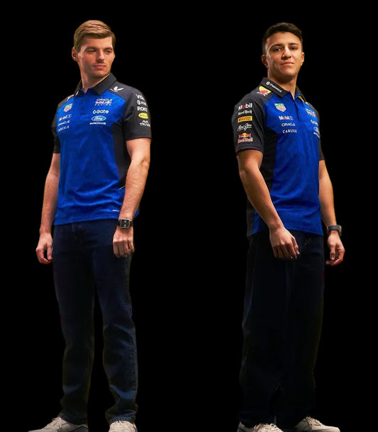Front view of Red Bull Racing 2026 replica polo shirt with new season partner logos.