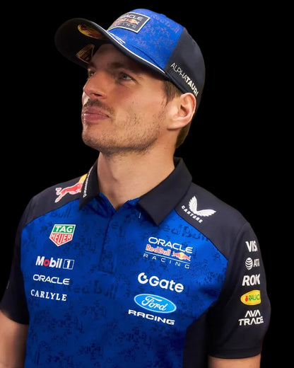 Close-up of the chest area showing Oracle, Ford, and Red Bull Racing branding.