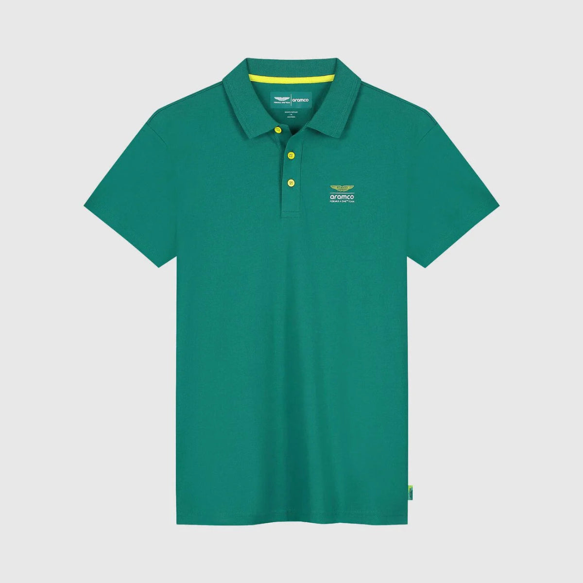 Aston Martin Aramco F1 Team 2026 Seasonal Polo Shirt Replica - British Racing Green Lime Black Front View