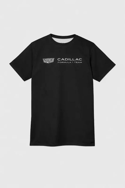 Black t-shirt with Cadillac Formula Team logo on a light gray background