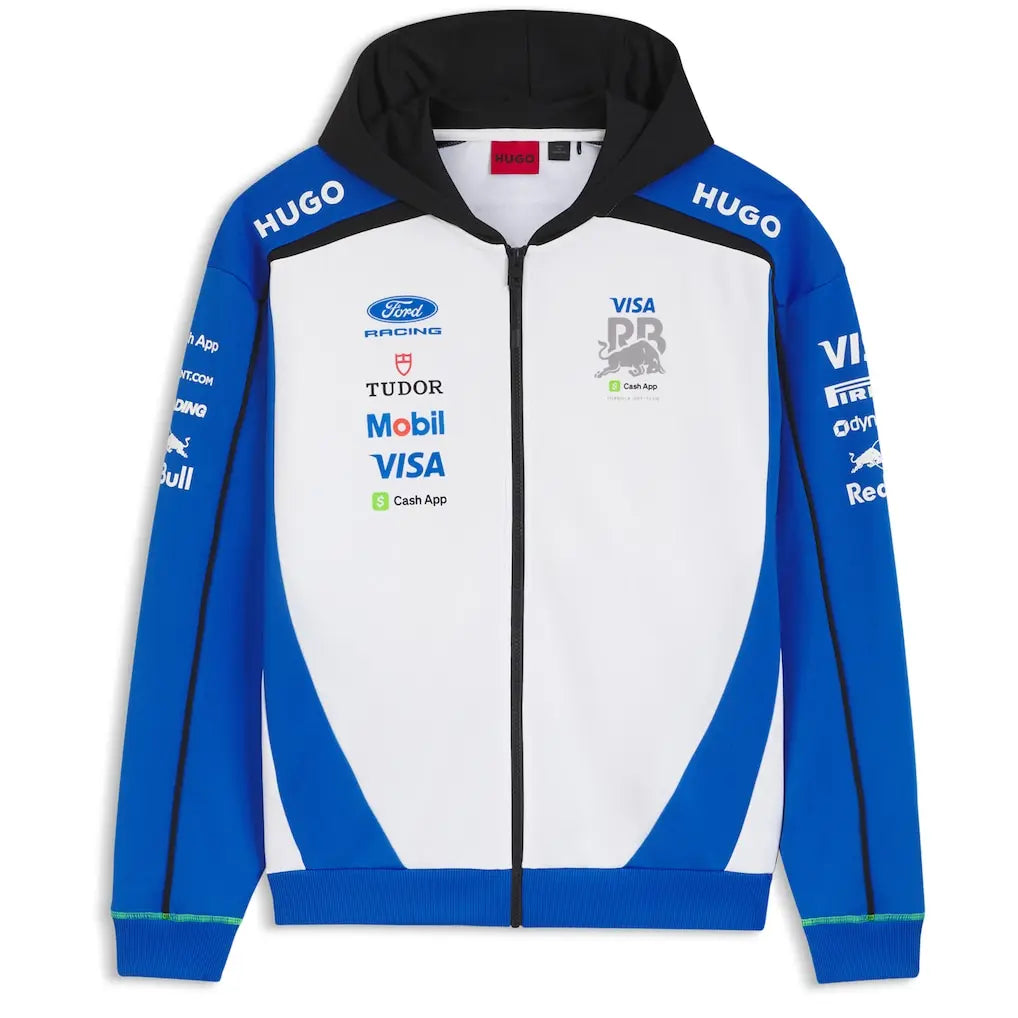 VISA Cash App RB F1 Team Hugo 2026 Full Zip Hoodie Replica - Blue White Red Front View