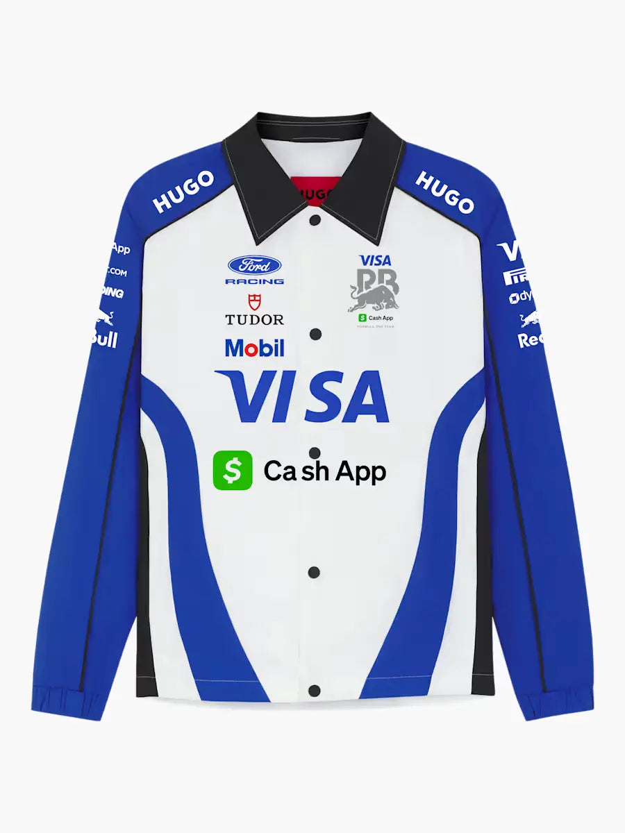VISA Cash App RB F1 Team Button-Up Jacket Replica 2026 - Blue White Red Front View
