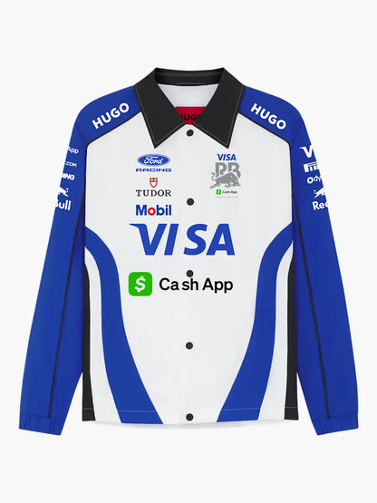 VISA Cash App RB F1 Team Button-Up Jacket Replica 2026 - Blue White Red Front View