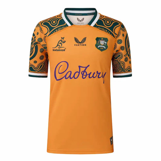 Wallabies 2026 First Nation Replica Rugby Jersey - Gold Indigenous Artwork Front View