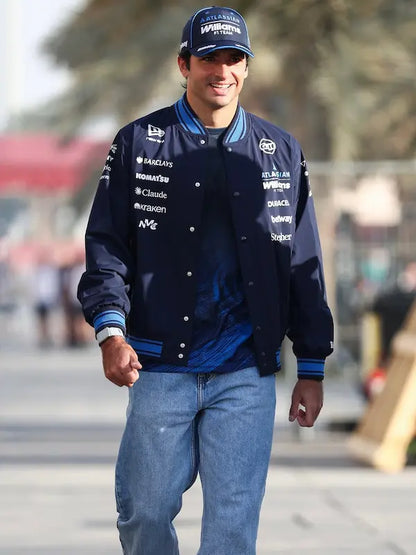 Williams F1 2026 team bomber jacket detail showing ribbed cuffs and premium quality
