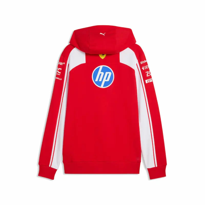Close-up of the ribbed cuffs and sponsor branding on the 2026 Ferrari F1 team hooded sweat