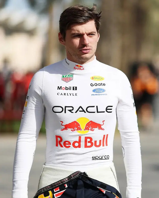 Max Verstappen #3 Red Bull Racing 2026 compression undersuit in glossy blue with Ford and Oracle logos.