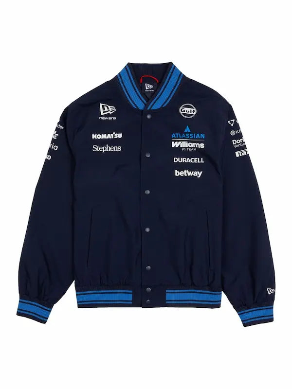 Williams F1 2026 mens team bomber jacket front view with official team livery and logos